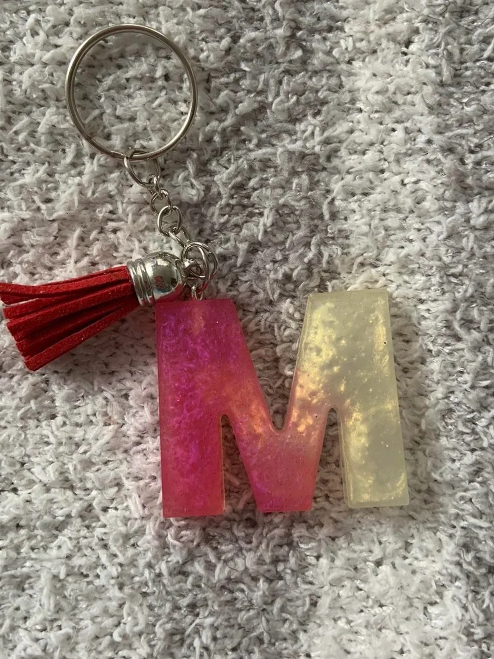 Personalized Blue 'M' Resin Keychain with Tassel